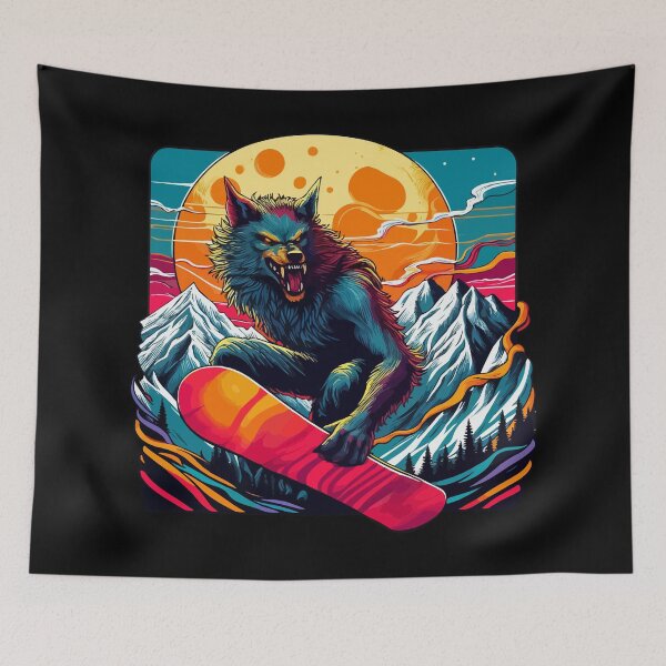 Item preview, Retro Spooky Season Werewolf Snowboarding designed and sold by TomFrontierArt.
