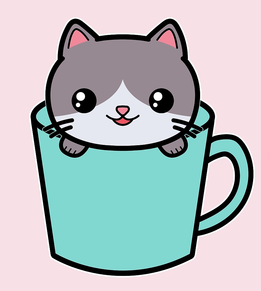 Kawaii Cat Cute Blue Coffee Cup By Awesomekawaii Redbubble
