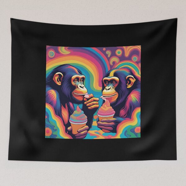 Item preview, Retro Trippy Chimps eating ice cream designed and sold by NicMacTees.