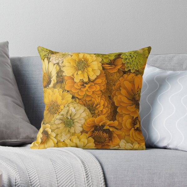 Yellow Zinnias Throw Pillow