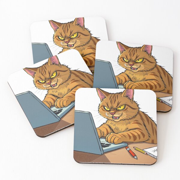 Item preview, working cat angry at a laptop designed and sold by GinnyGi.