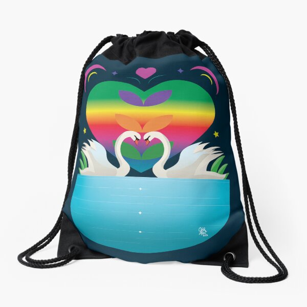 Moonlit Swan Romance Drawstring Bag