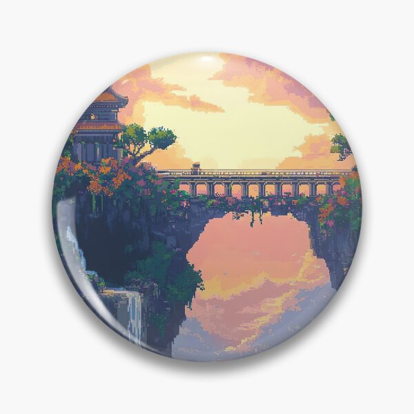 Item preview, Pixel Bridge over Waterfall at Sunset designed and sold by KCrowDesigns.