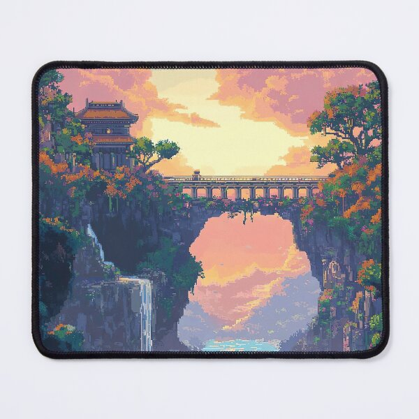 Item preview, Pixel Bridge over Waterfall at Sunset designed and sold by KCrowDesigns.
