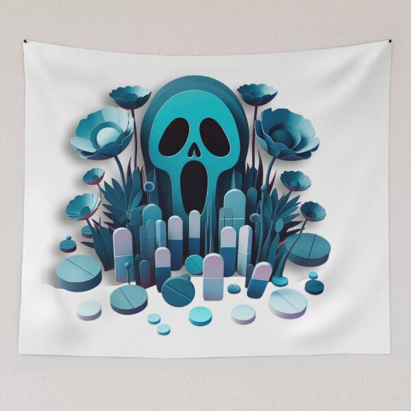 Item preview, Surreal Addiction Horror Poppy Opiate Drugs Pills Poppies Skull, Muerte Cemetery  designed and sold by SomniferumWars.