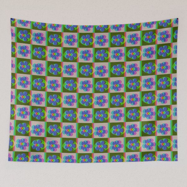 Item preview, GLITCH BLUE FLOWERS WITH CHECKERED BACKGROUND designed and sold by larissa-myrie.
