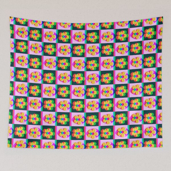 Item preview, GLITCH YELLOW FLOWERS WITH CHECKERED BACKGROUND designed and sold by larissa-myrie.