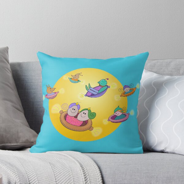 Sky Saucers and Sun Throw Pillow