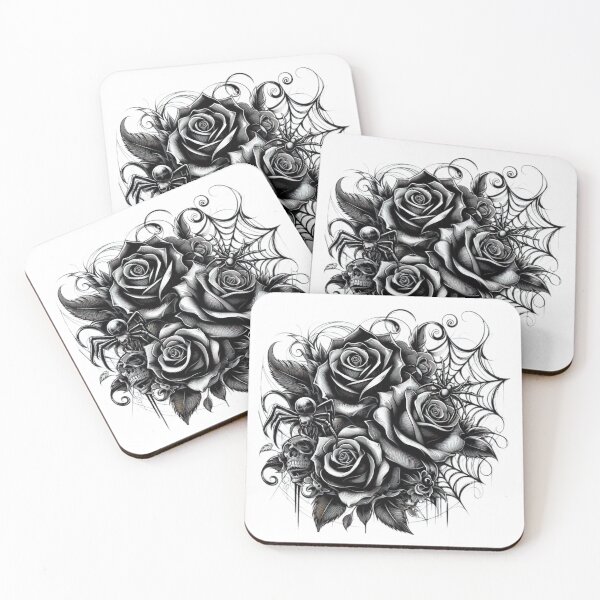 Item preview, Halloween  tattoo roses with spider web and skull  designed and sold by Expressions-Sel.