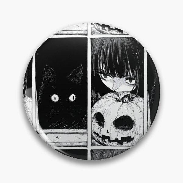Item preview, Feline Secrets in the Lantern’s Glow – black and white melancholic anime manga girl designed and sold by ForsakenFrames.