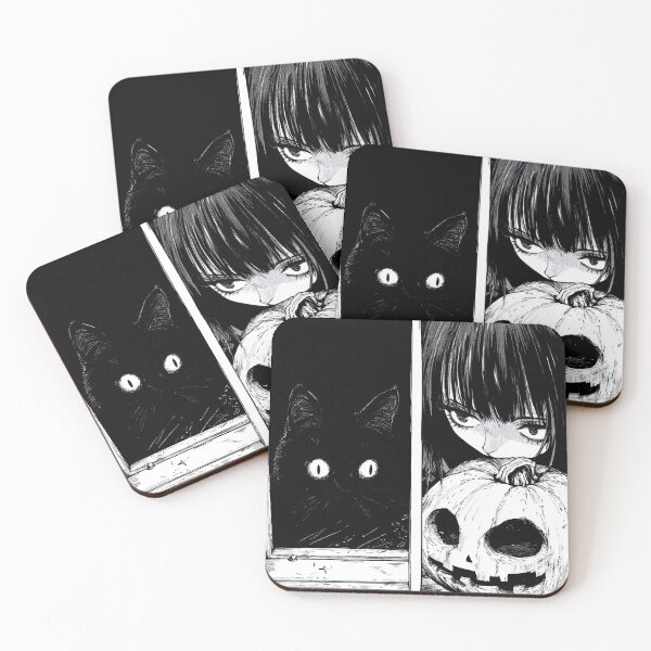 Item preview, Feline Secrets in the Lantern’s Glow – black and white melancholic anime manga girl designed and sold by ForsakenFrames.