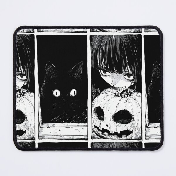 Item preview, Feline Secrets in the Lantern’s Glow – black and white melancholic anime manga girl designed and sold by ForsakenFrames.
