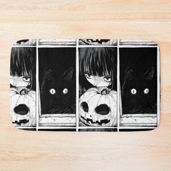 Item preview, Feline Secrets in the Lantern’s Glow – black and white melancholic anime manga girl designed and sold by ForsakenFrames.
