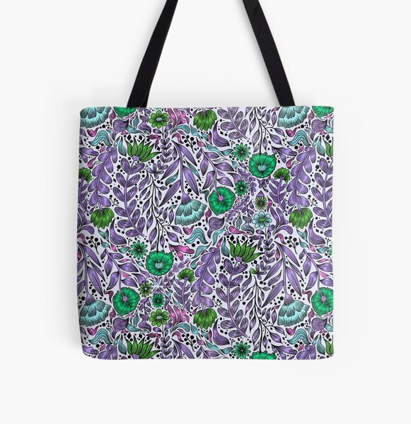 Item preview, Colorful hand drawn flower pattern in purple, green and blue designed and sold by Daniela Vargas.
