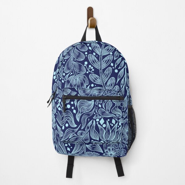 Item preview, Flowers and plants natural pattern dark blue and white designed and sold by Daniela Vargas Ilustra.