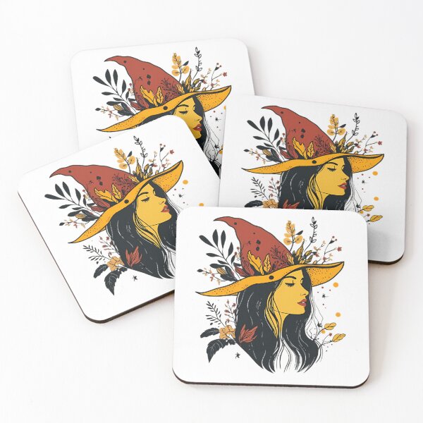 Item preview, A pretty witch wearing a red pointed hat decorated with leaves, autumn mood, portrait, spooky season t-shirt designed and sold by katerynaS99.