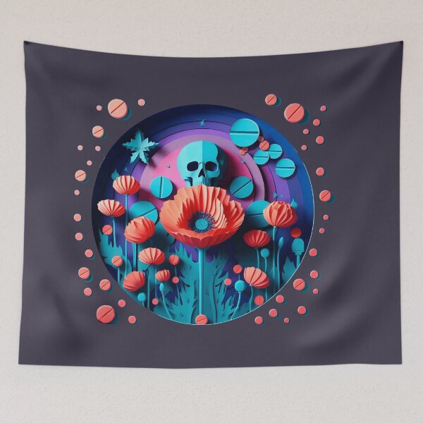 Item preview, Surreal Addiction Horror Poppy Opiate Drugs Pills Poppies Skull designed and sold by SomniferumWars.