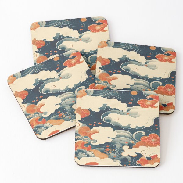 Item preview, Retro Oriental Cloudscape with Autumn Blooms designed and sold by Pujo Design.