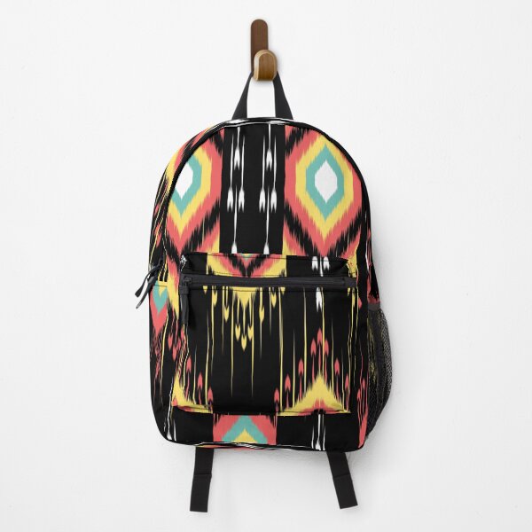 Item preview, Colorful Ikat Tribal Pattern on Black Background. Perfect for use in fashion design, textiles, home decor, or graphic design designed and sold by Butsabakorn.