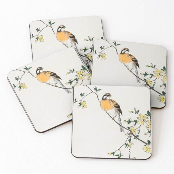 Item preview, Finch, Bird, Japanese Art, Yellow Flowers designed and sold by GardenSwingArt.