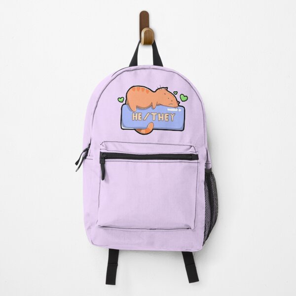 Item preview, Pronoun Badge he/they Cute Cat designed and sold by ashcael.