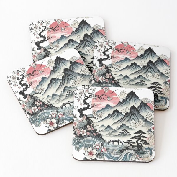 Item preview, Japanese Landscape Art - Cherry Blossoms and Mountains designed and sold by SakuraJapanArt.