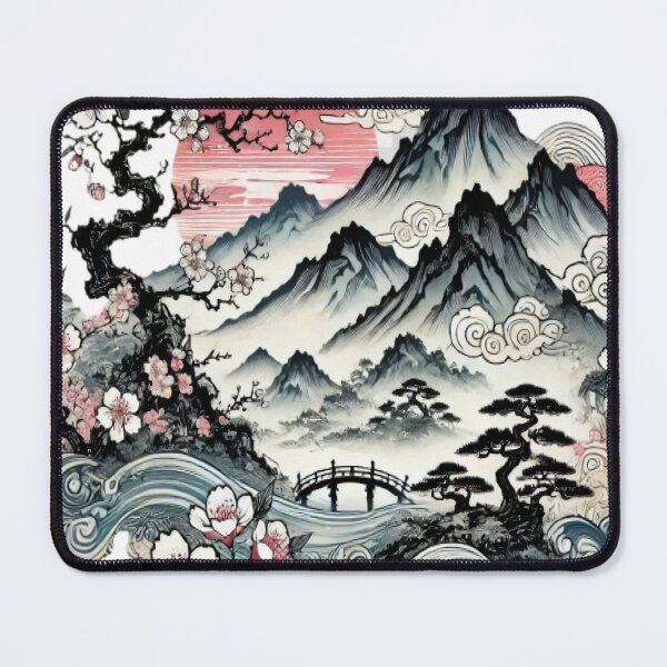 Item preview, Japanese Landscape Art - Cherry Blossoms and Mountains designed and sold by SakuraJapanArt.