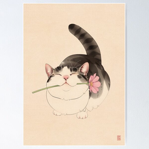 Item preview, Cat Holding Flower in Mouth designed and sold by Broccoli  Cat Art.