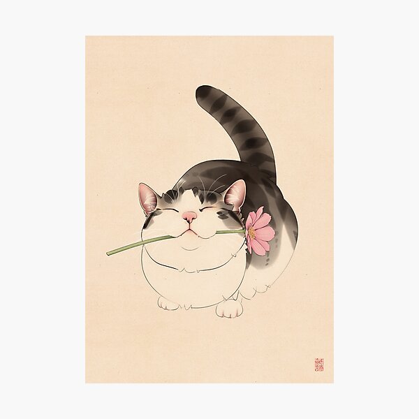 Item preview, Cat Holding Flower in Mouth designed and sold by Broccoli  Cat Art.