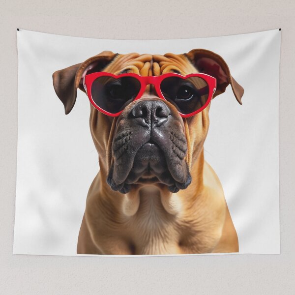 Item preview, Funny cool Chinese Shar Pei dog wearing a heart shape sunglasses designed and sold by LazyOwlStore.