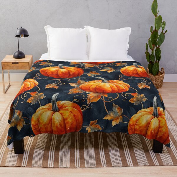 Item preview, Pumpkin Patch Fall Autumn artwork on navy background designed and sold by NikkofTime.
