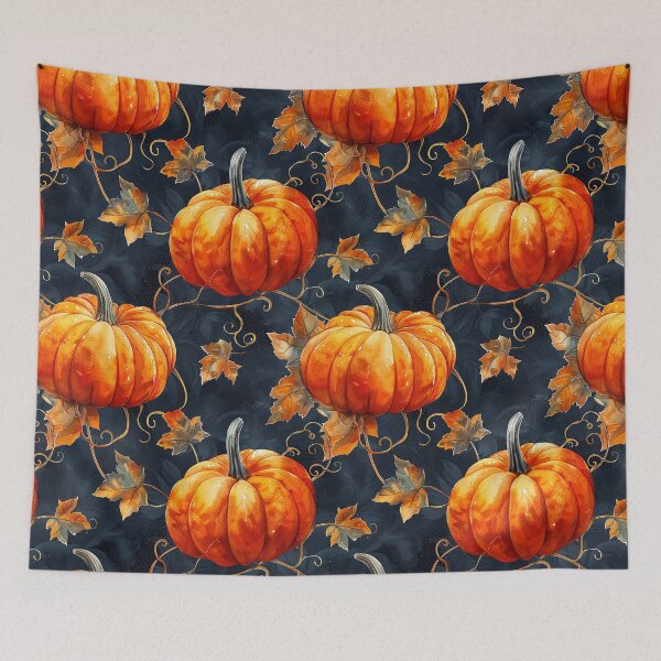Item preview, Pumpkin Patch Fall Autumn artwork on navy background designed and sold by NikkofTime.