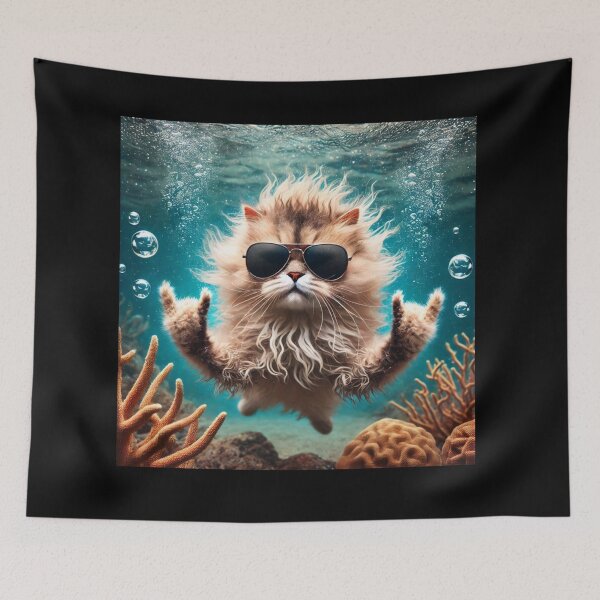 Item preview, Frizzy Cat Rocking Underwater designed and sold by All4ROCK.