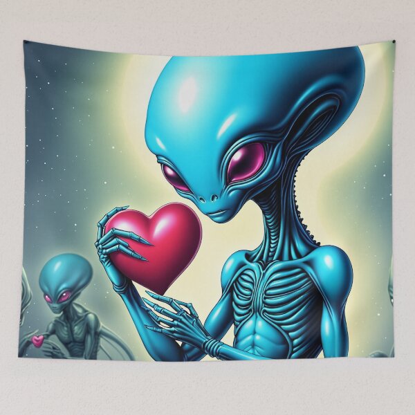 Item preview, Red Eyed Alien looking at  red heart  designed and sold by Juana-.
