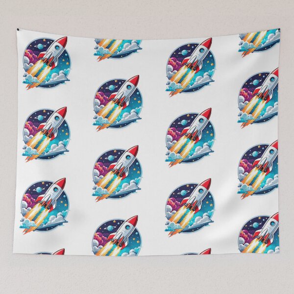 Item preview, Cute Cartoon Rocket Ship in Colorful Space. designed and sold by Aknarin Thika.