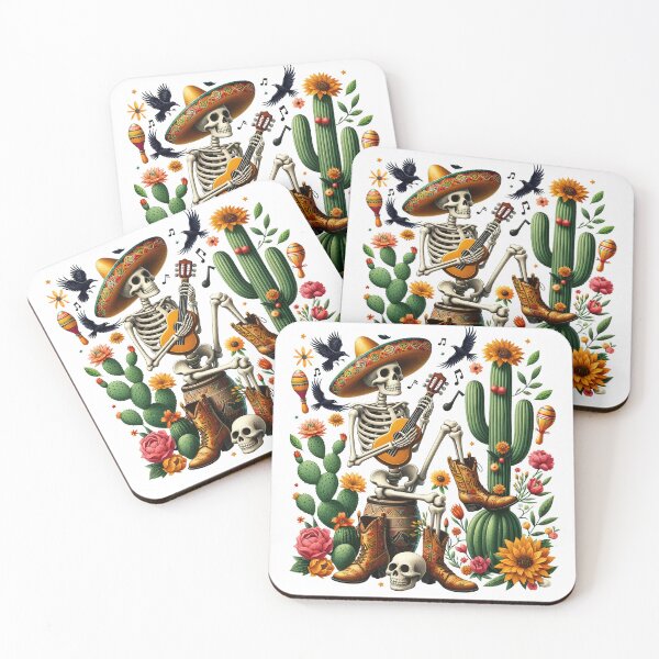 Item preview, Mexican skeleton playing guitar among cacti designed and sold by BellaRoxiell.