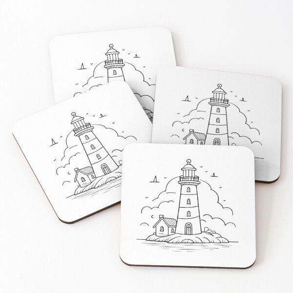 Item preview, Simple drawing of a lighthouse on the shore designed and sold by rasagamastore.