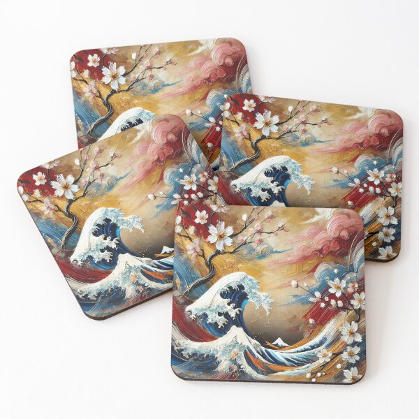 Item preview, Abstract Japanese Waves and Blossoms - Artistic Blend of Nature designed and sold by SakuraJapanArt.