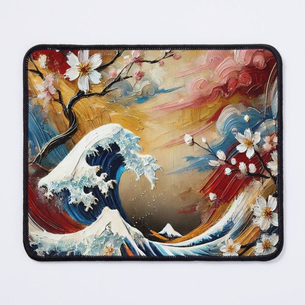 Item preview, Abstract Japanese Waves and Blossoms - Artistic Blend of Nature designed and sold by SakuraJapanArt.