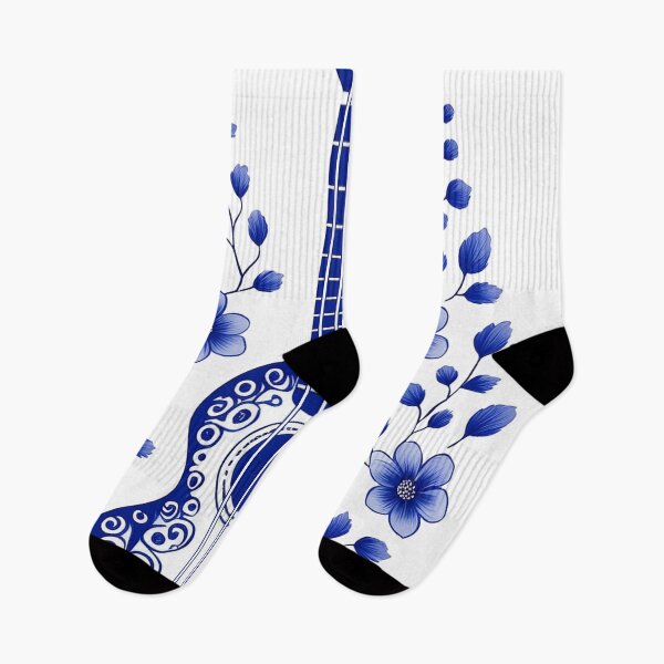 Item preview, Ethno style ukulele, colorful ukulele surrounded by rustic style flowers. /navy blue. designed and sold by My-fake-places.