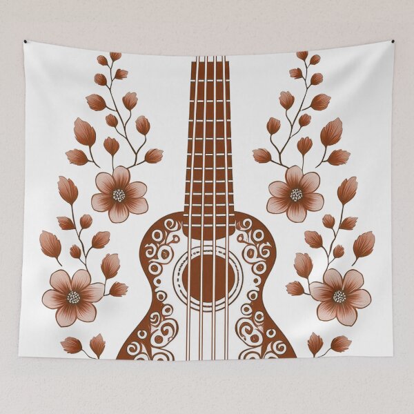 Item preview, Ethno style ukulele, colorful ukulele surrounded by rustic style flowers. / rusty brown designed and sold by My-fake-places.