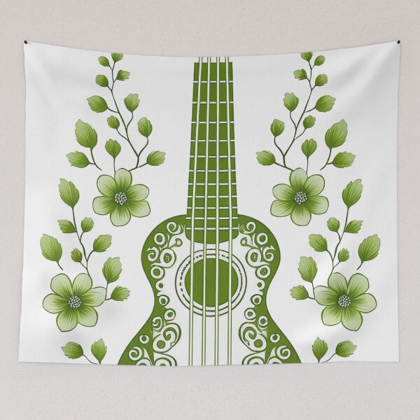 Item preview, Ethno style ukulele, colorful ukulele surrounded by rustic style flowers. / light green designed and sold by My-fake-places.
