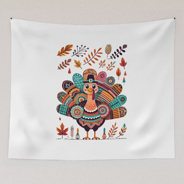 Item preview, Whimsical Festive Turkey with Colorful Feathers designed and sold by Mjonkey.