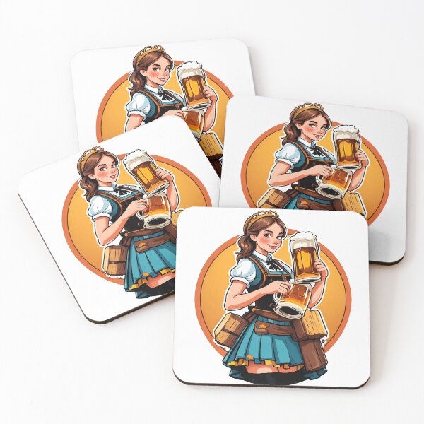 Item preview, Oktoberfest Girl Carrying Beer Steins in Bavarian Attire designed and sold by juglow95.