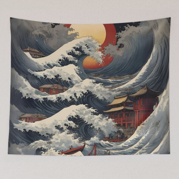 Item preview, Majestic Waves of Traditional Japan Art Print designed and sold by asbno19.