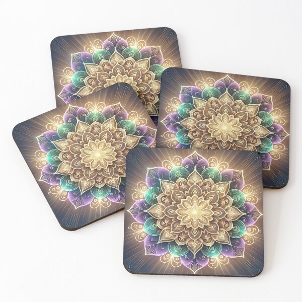 Item preview, Glowing Floral Mandala with Golden Accents designed and sold by TeslaSt0re.