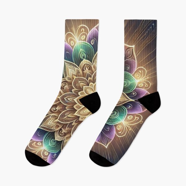 Item preview, Glowing Floral Mandala with Golden Accents designed and sold by TeslaSt0re.