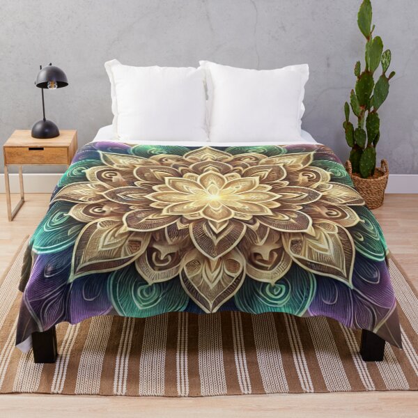 Item preview, Glowing Floral Mandala with Golden Accents designed and sold by TeslaSt0re.