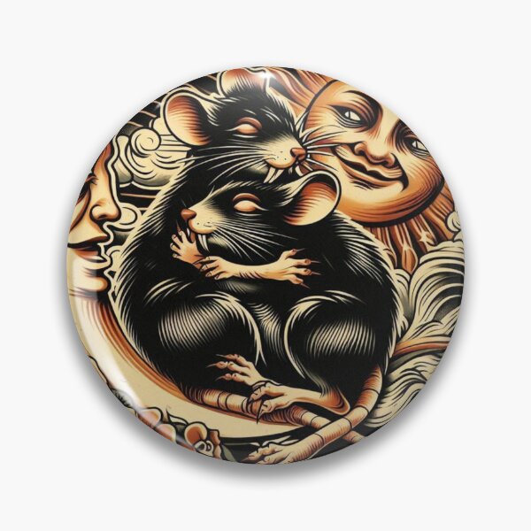 Item preview, Old school style two rats lovingly hugging beneath the cosmic balance of the sun and moon designed and sold by thebennington12.