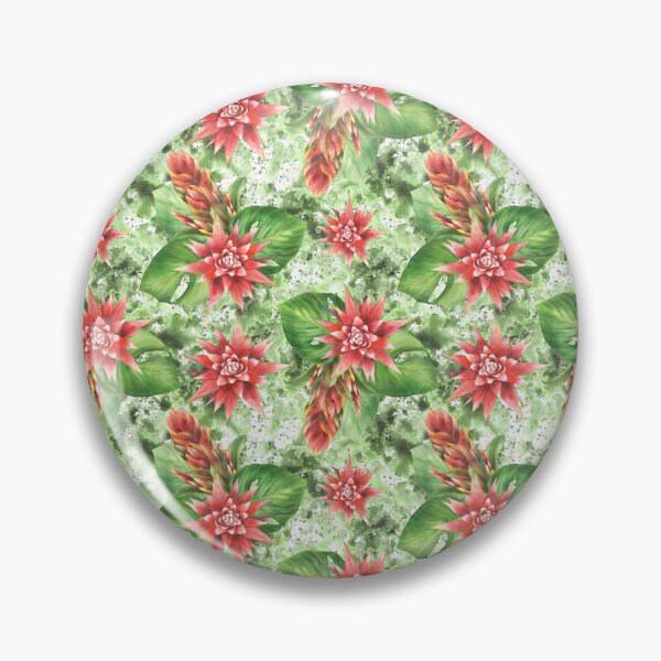 Item preview, Watercolor Tropic red flowers and green leaves on aquarelle splashes background. Summer pattern hand drawn designed and sold by BartolArt.